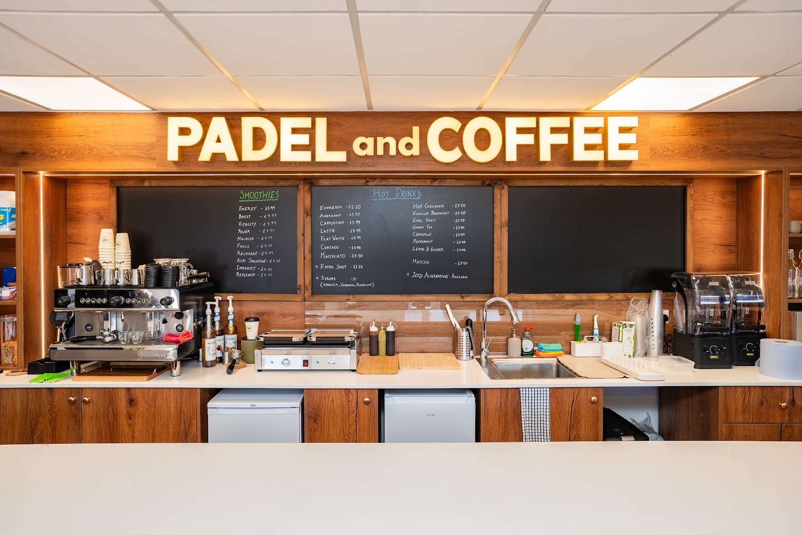 The warm timber cafe at Padel and Coffee